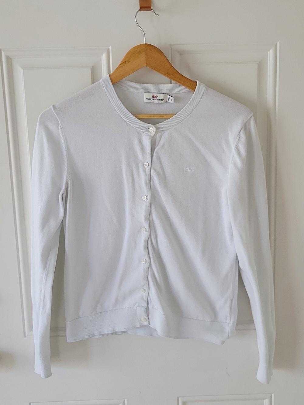 Vineyard Vines White Button-Front Crewneck Cardigan